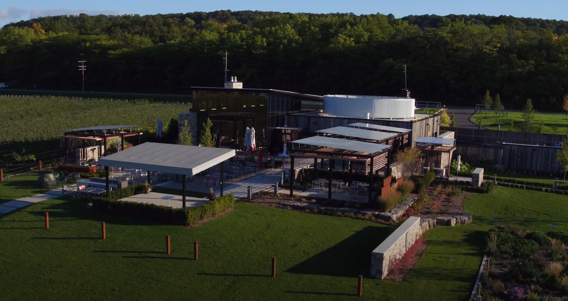 Commercial Landscaping Project Large-scale commercial landscaping project with outdoor venue and modern architecture